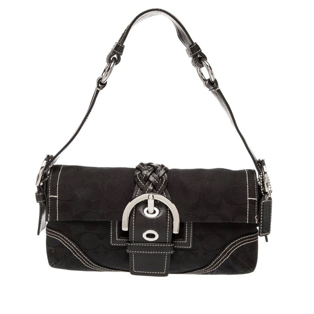 Vintage COACH 3628 Signature Baguette Mini Bag Soho Black Canvas Buckle Leather - Picture 4 of 9
